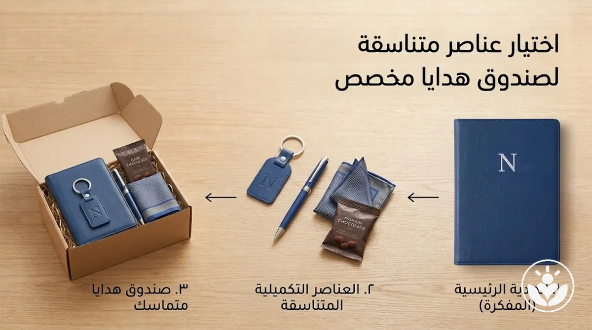صندوق هدايا مخصص متناسق يضم هدية رئيسية وعناصر مكملة متوافقة