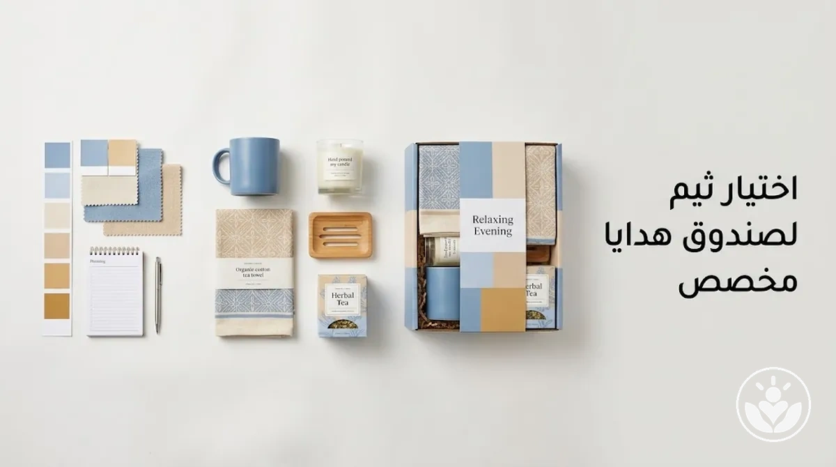 عناصر صندوق هدايا مخصص منسقة حول ثيم واضح ولوحة ألوان متناسقة