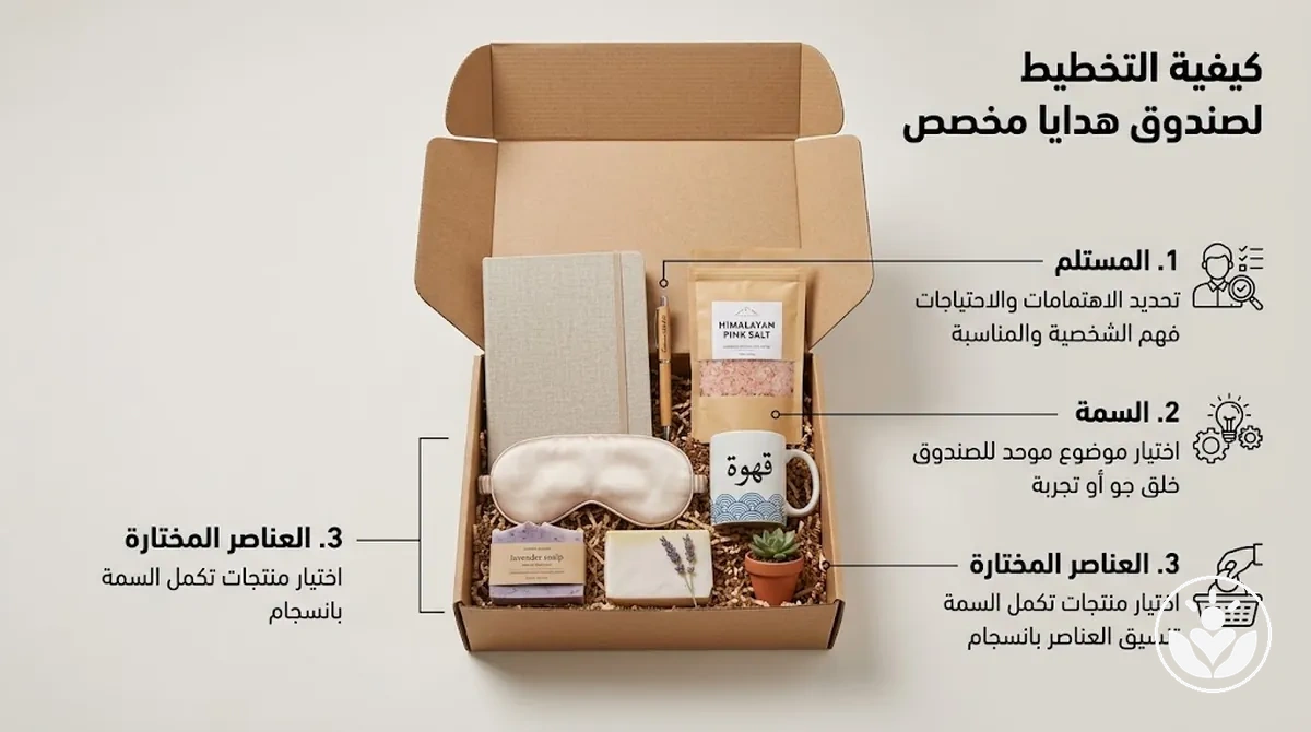 تخطيط صندوق هدايا مخصص وفق المستلم والثيم والعناصر المختارة