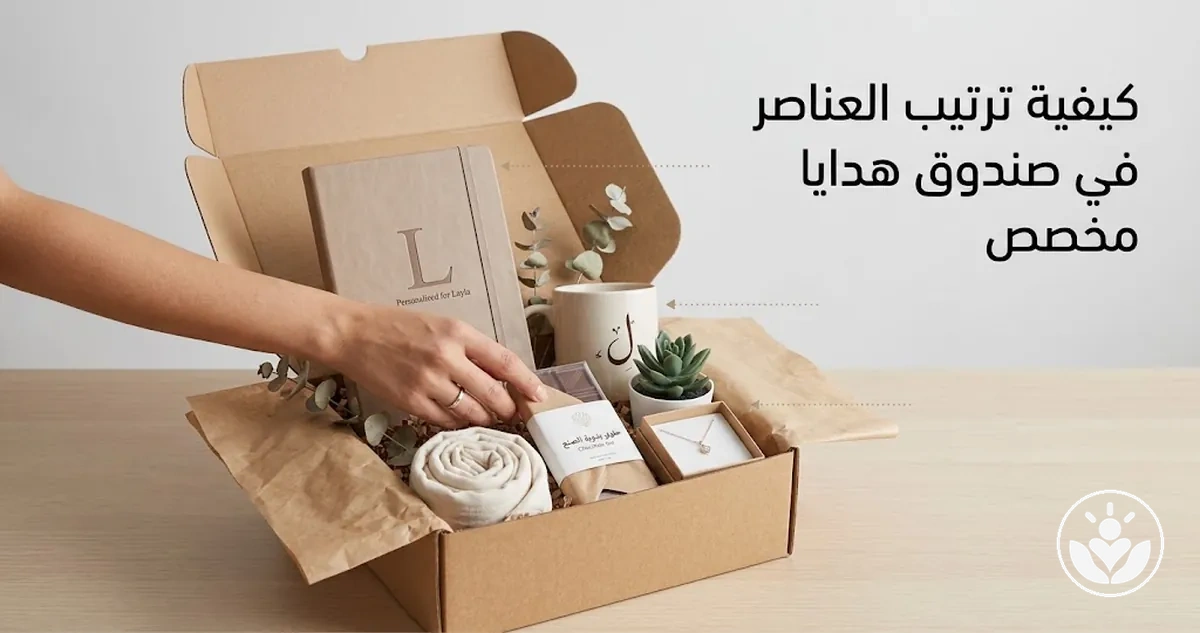 صندوق هدايا مخصص بعناصر مرتبة حسب الحجم والارتفاع وموضع العنصر البارز