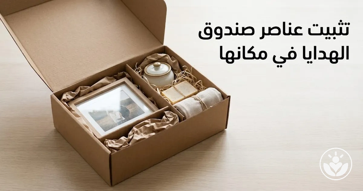 عناصر صندوق هدايا مثبتة بمواد الحشو والتبطين لمنع تحركها