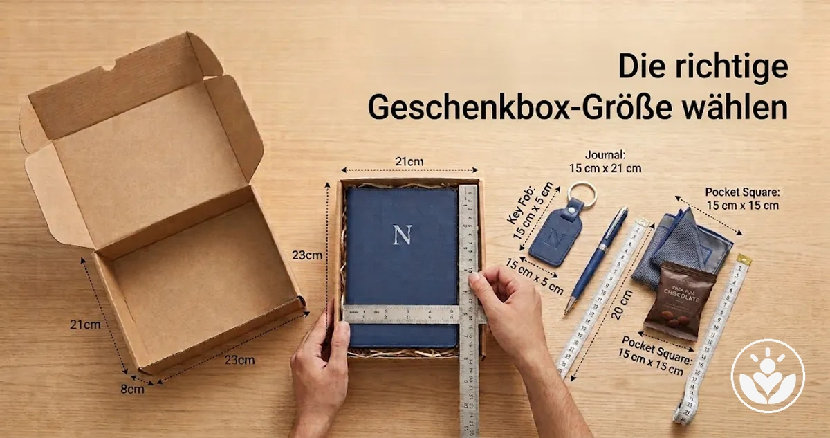 Geschenke werden mit einer Box verglichen, um die passende Größe der Geschenkbox zu bestimmen