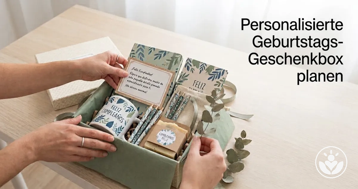 Personalisierte Geburtstags-Geschenkbox mit abgestimmten thematischen Inhalten und persönlicher Nachricht