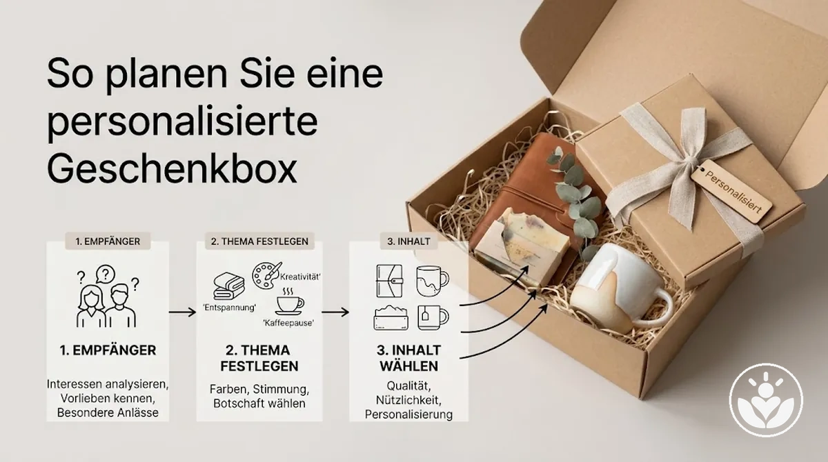 Planung einer personalisierten Geschenkbox nach Empfänger, Thema und ausgewählten Inhalten