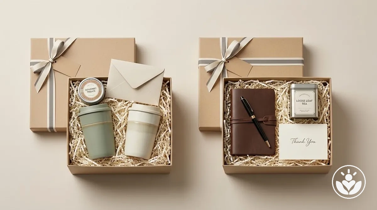 Vergleich einer für ein Paar und einer für einen einzelnen Partner geplanten Hochzeitsgeschenkbox.