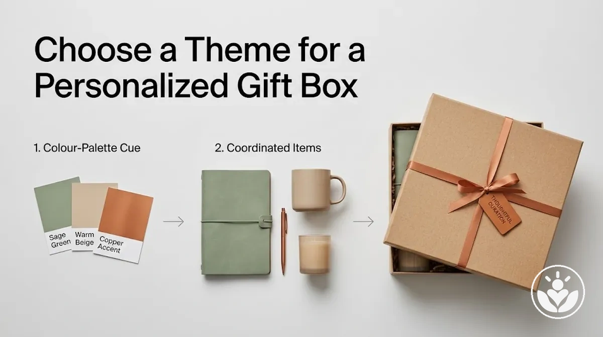 Personalized gift box items coordinated around a clear theme and colour palette