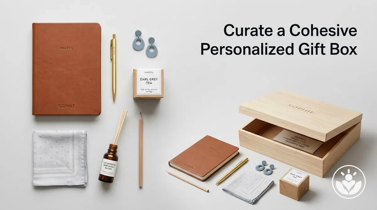 Cohesive personalized gift box with a focal item and matching supporting items