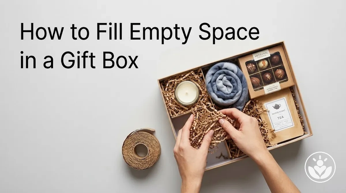 Gift box with filler used to support items and fill empty space