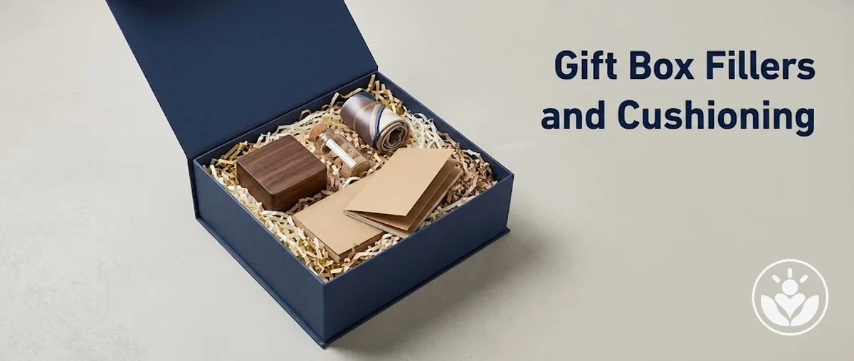 Gift box fillers and cushioning materials supporting and protecting arranged items