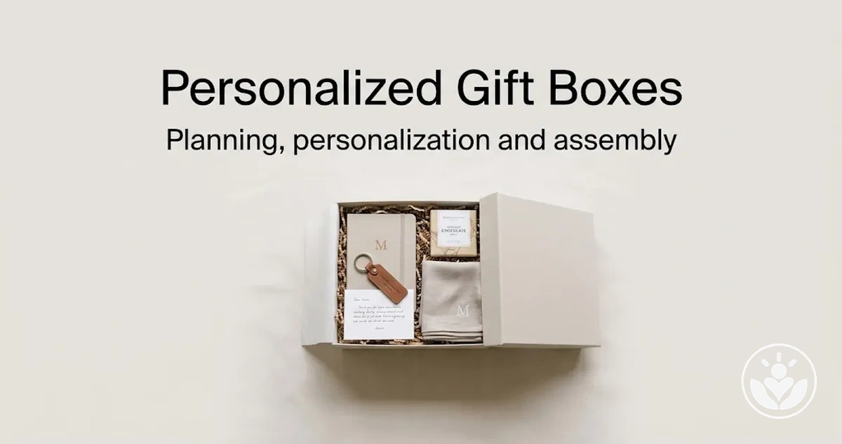 Personalized gift box with coordinated items arranged for presentation