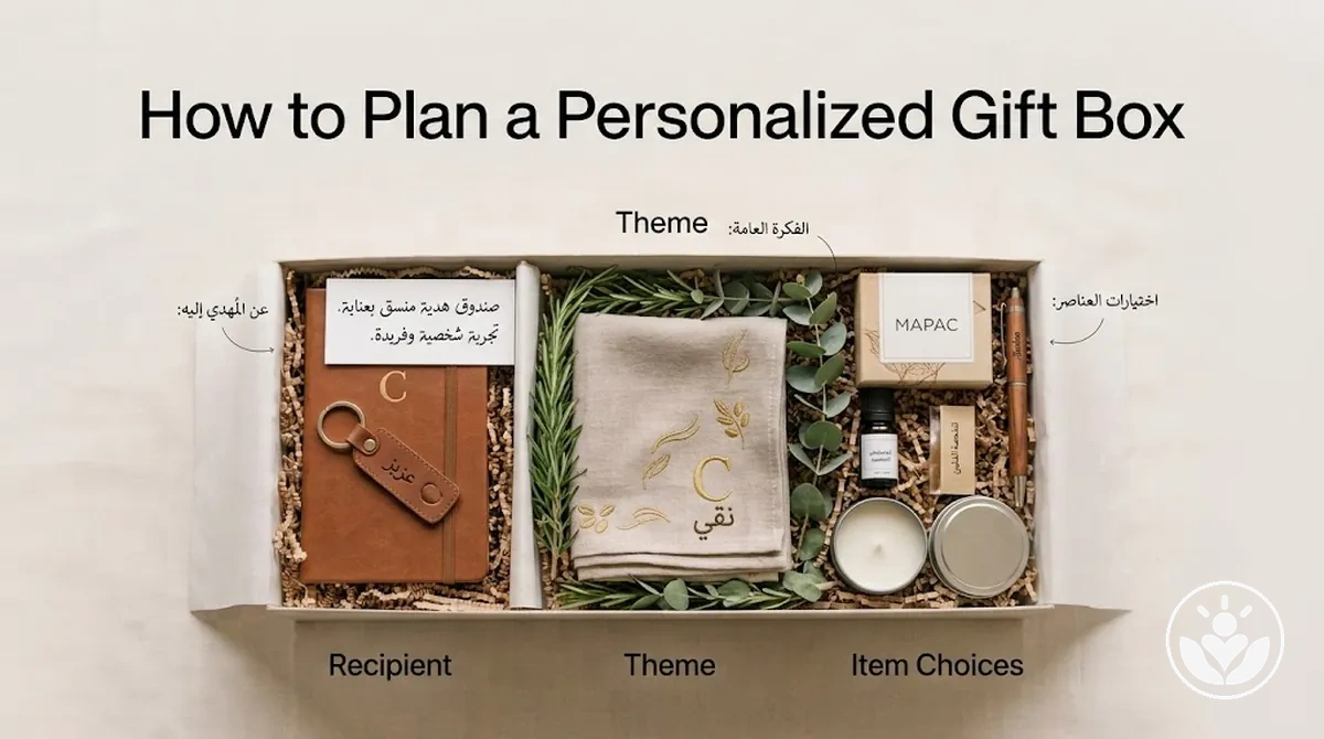 Personalized gift box planning with recipient, theme and item choices