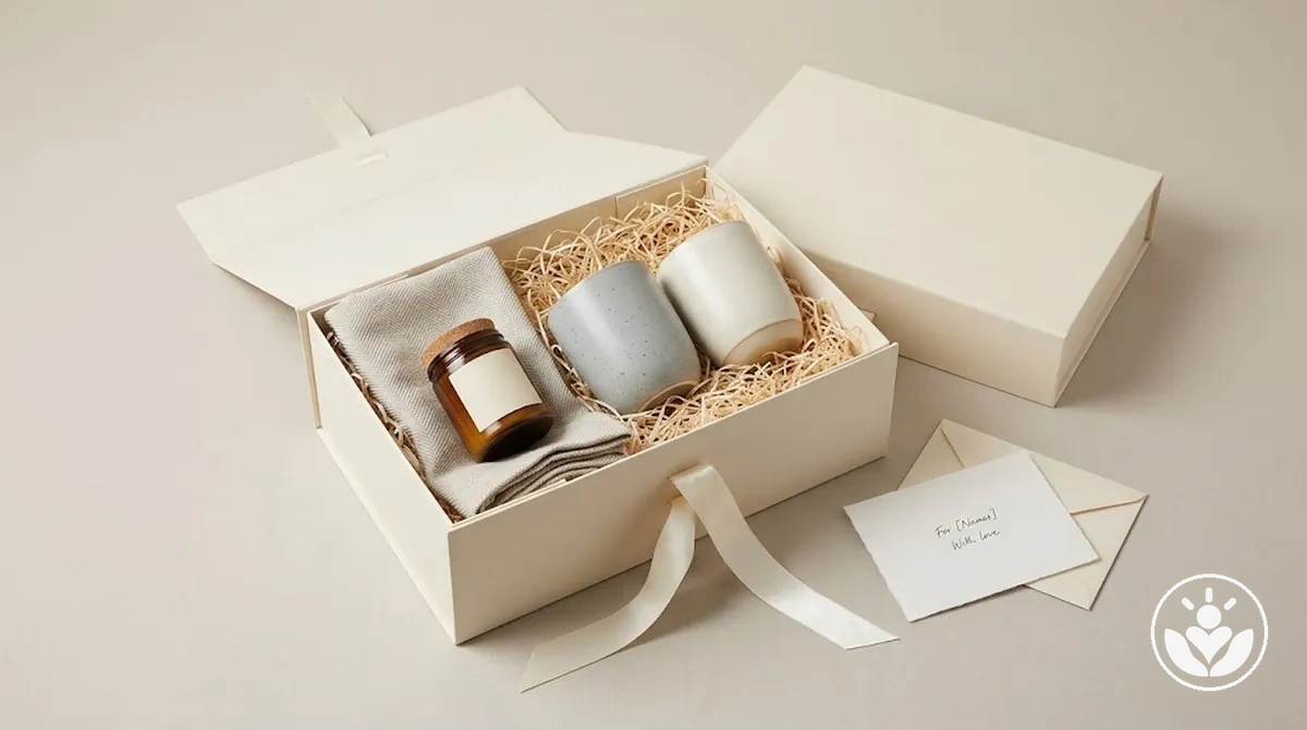 Couple-focused wedding gift box with shared-use items and a joint personal message.