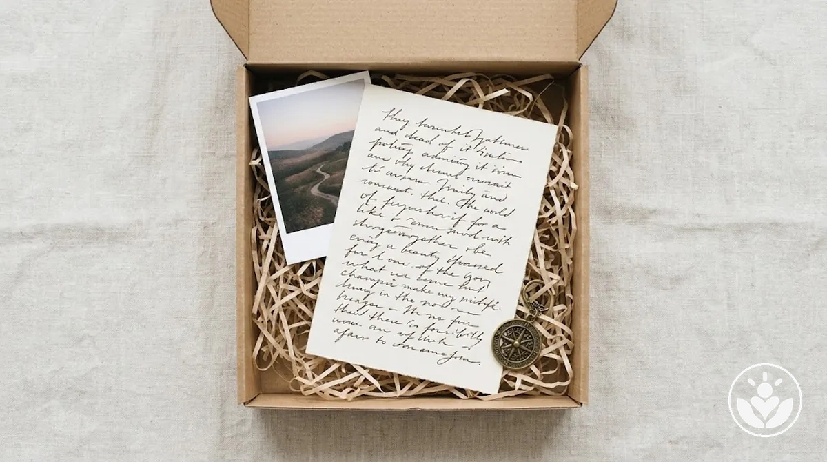 Personal and sentimental gift box additions including a handwritten note, photo and small keepsake