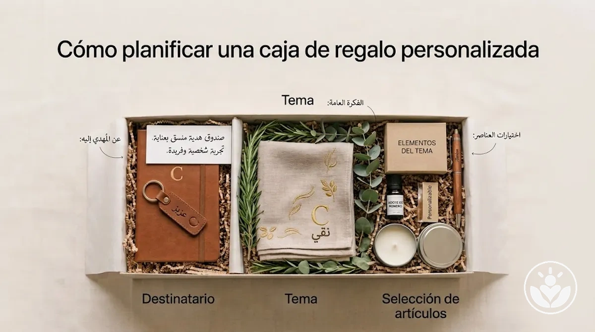 Planificación de una caja de regalo personalizada según destinatario, tema y artículos