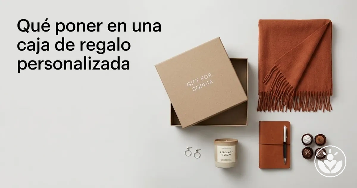 Selección de artículos coordinados listos para una caja de regalo personalizada