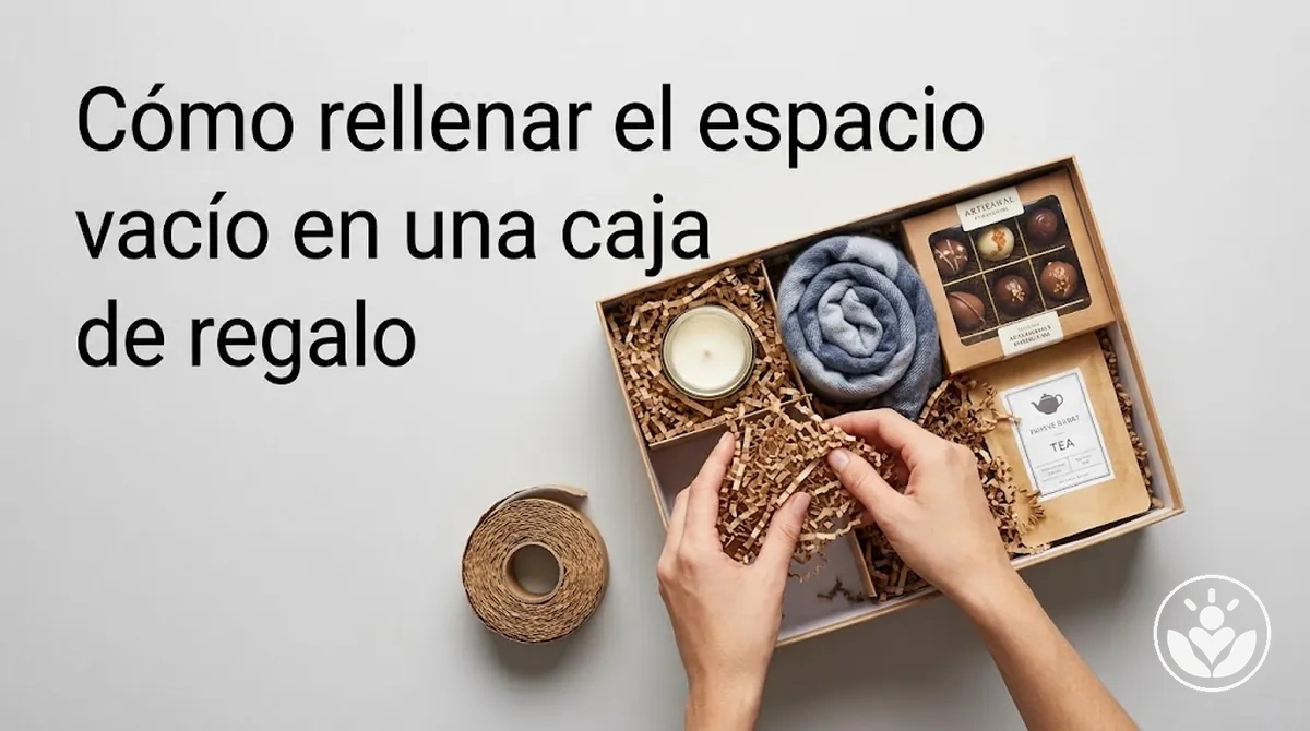 Caja de regalo con material de relleno para sujetar los artículos y ocupar el espacio vacío