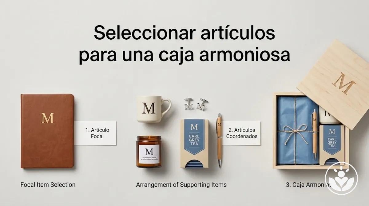 Caja de regalo personalizada armoniosa con un artículo principal y complementos coordinados