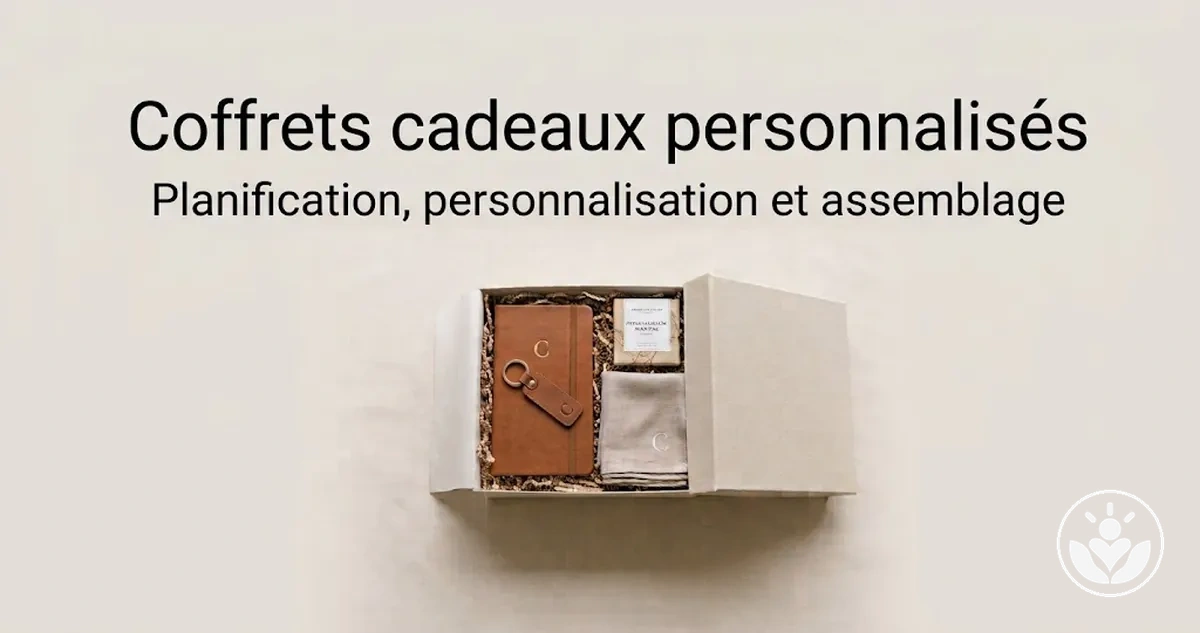 Coffret cadeau personnalisé avec des éléments coordonnés disposés pour la présentation