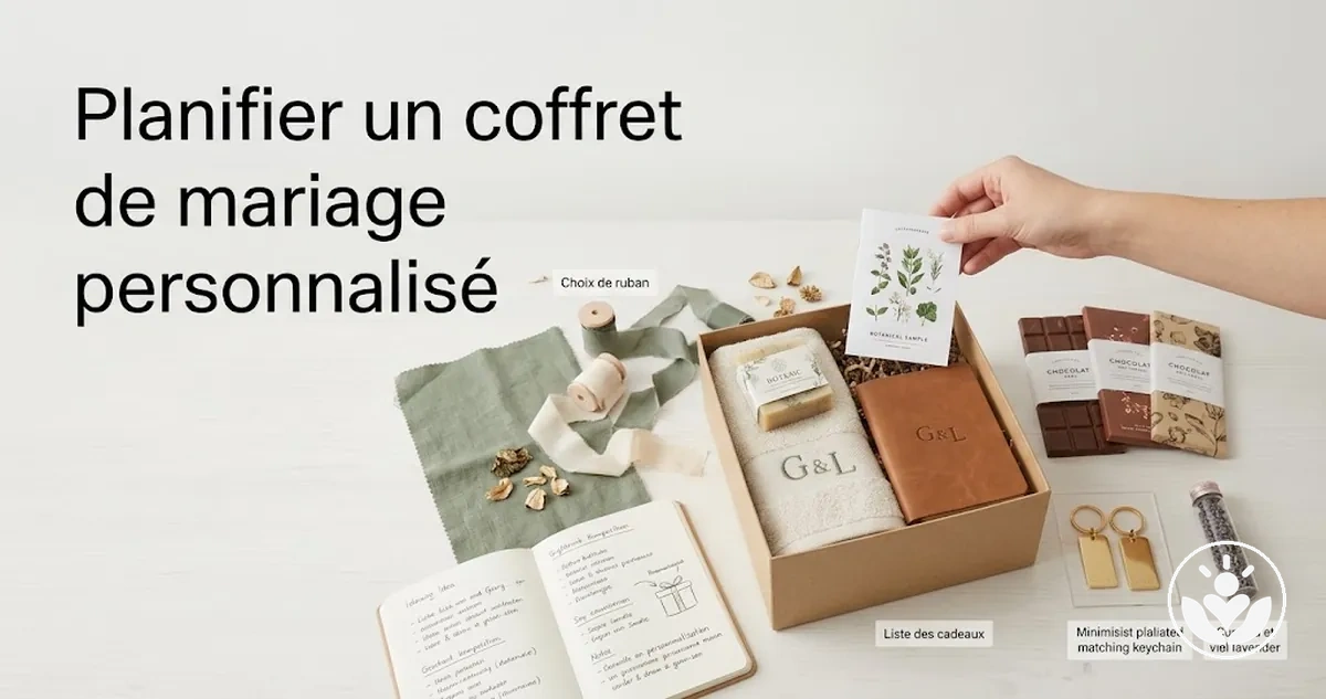 Coffret cadeau de mariage personnalisé avec des éléments coordonnés et une présentation élégante
