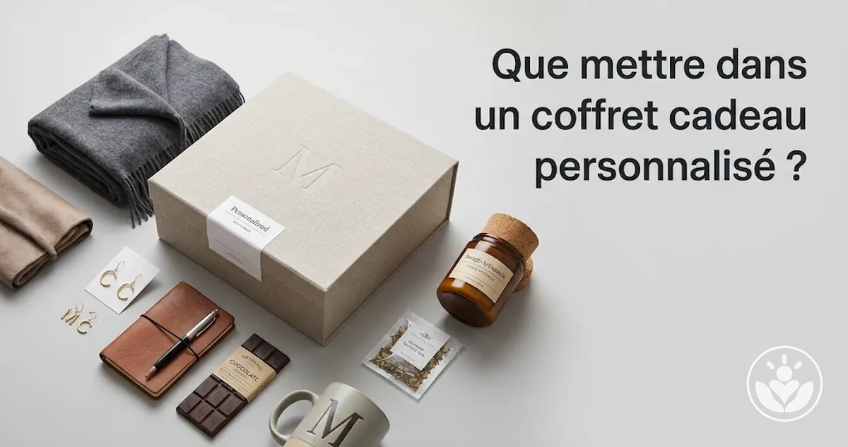 Sélection d’éléments coordonnés préparés pour un coffret cadeau personnalisé