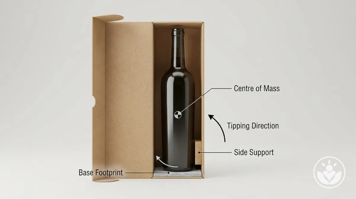 Élément haut de coffret cadeau basculant à cause d'une base instable et d'un support latéral bas.