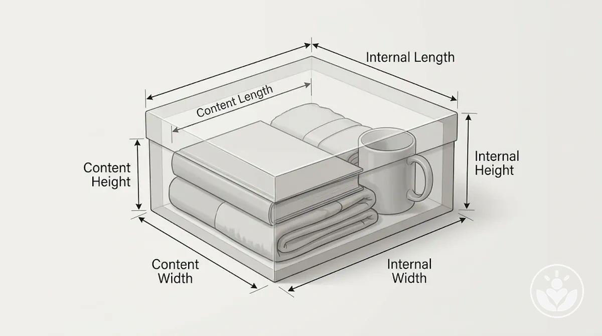 Comparaison des dimensions du contenu avec les dimensions internes utilisables du coffret