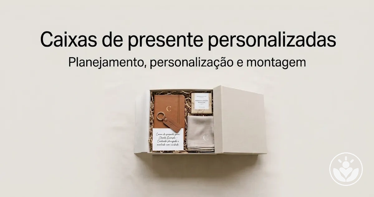 Caixa de presente personalizada com itens coordenados e organizados para apresentação