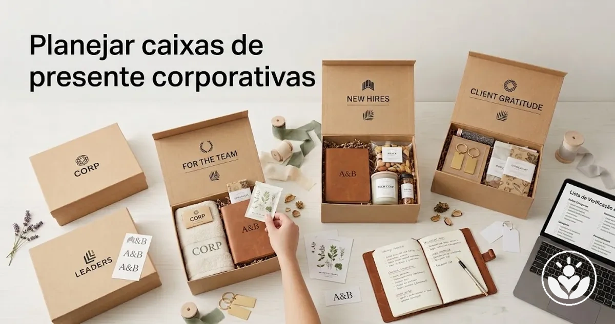 Caixas de presente corporativas personalizadas com conteúdo coordenado e embalagem profissional