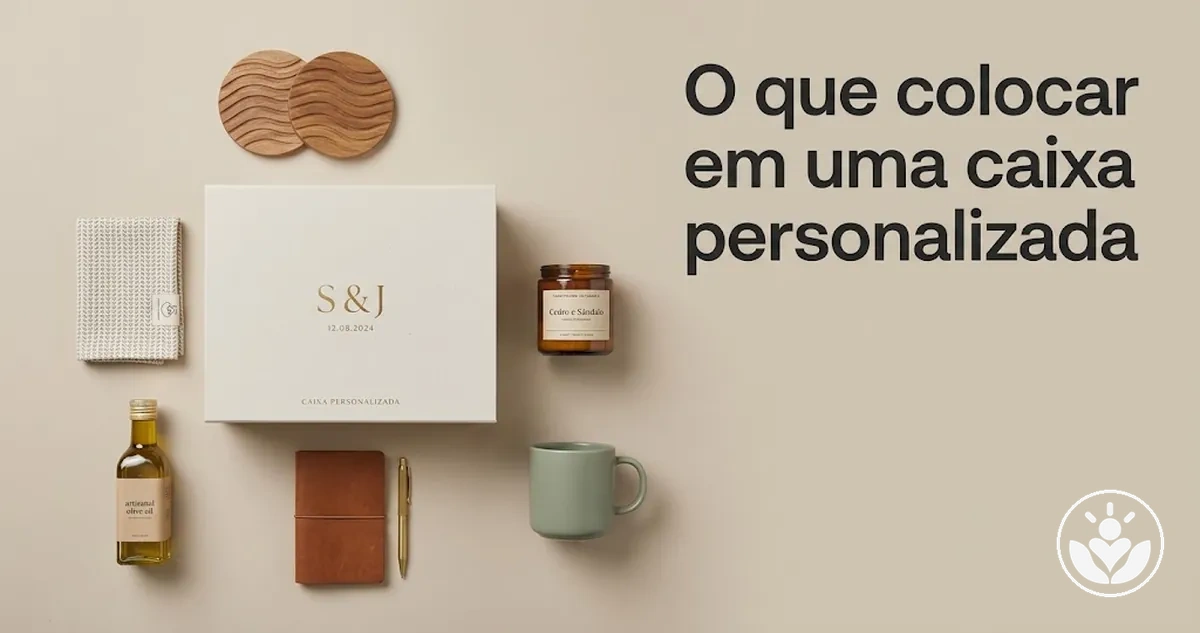 Seleção de itens coordenados preparados para uma caixa de presente personalizada