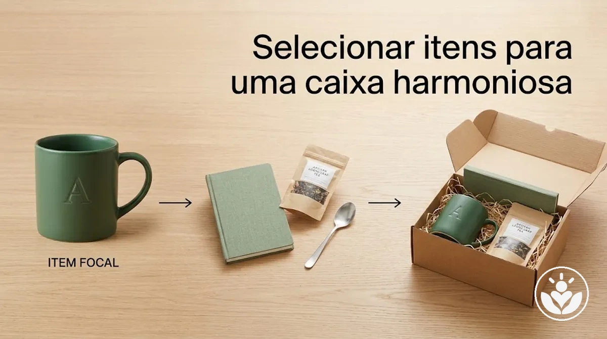 Caixa de presente personalizada harmoniosa com um item principal e complementos coordenados