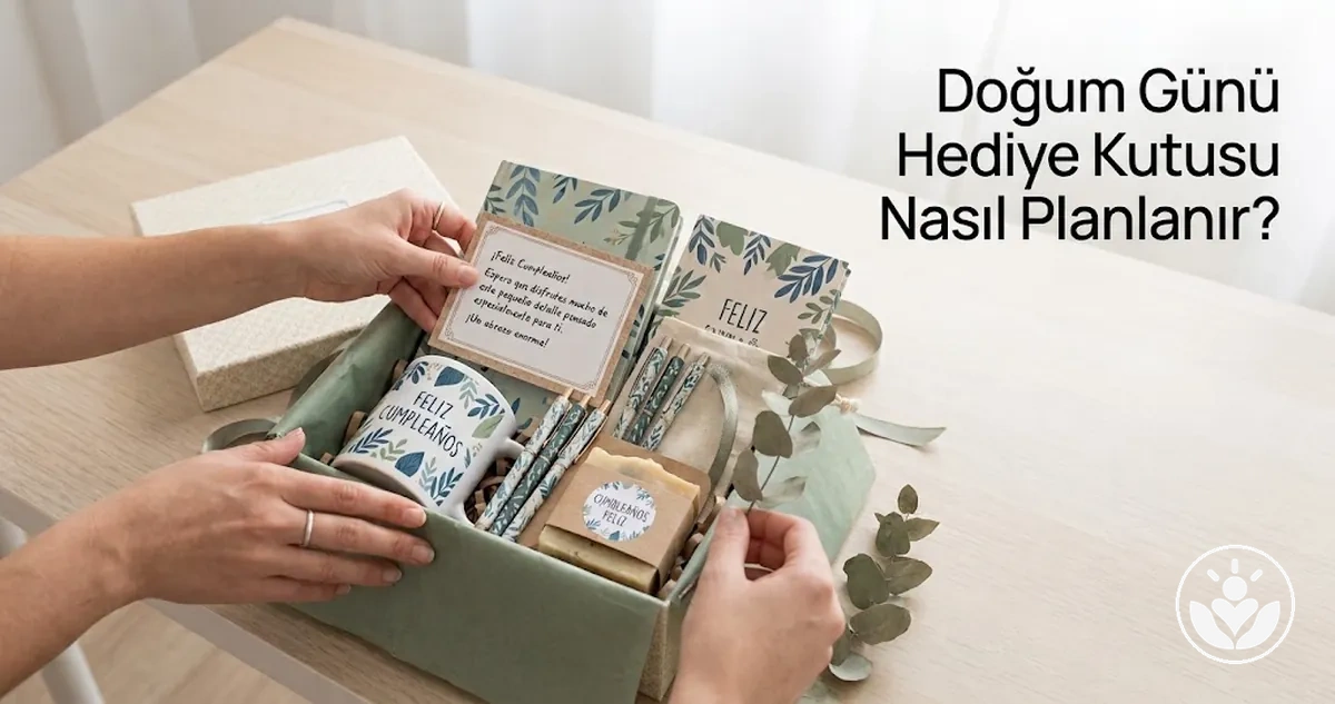 Uyumlu tematik hediyeler ve kişisel not içeren kişiselleştirilmiş doğum günü hediye kutusu